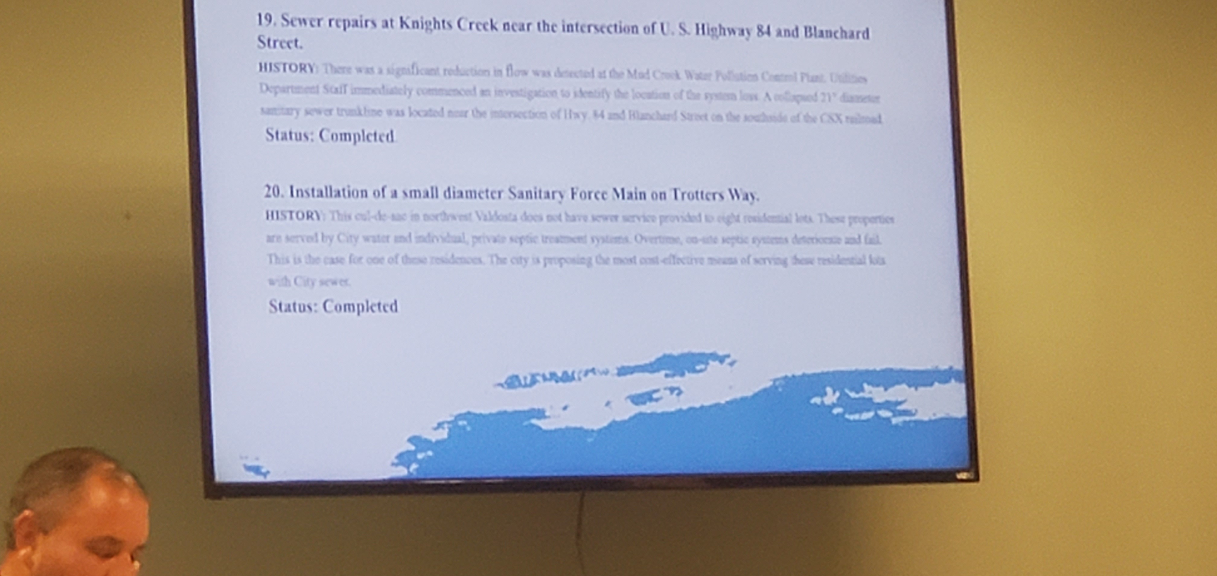 19. Repairs at Knights Creek near US 84 and Blanchard Street. 20. Add small Force Main on Trotters Way. --jsq for WWALS