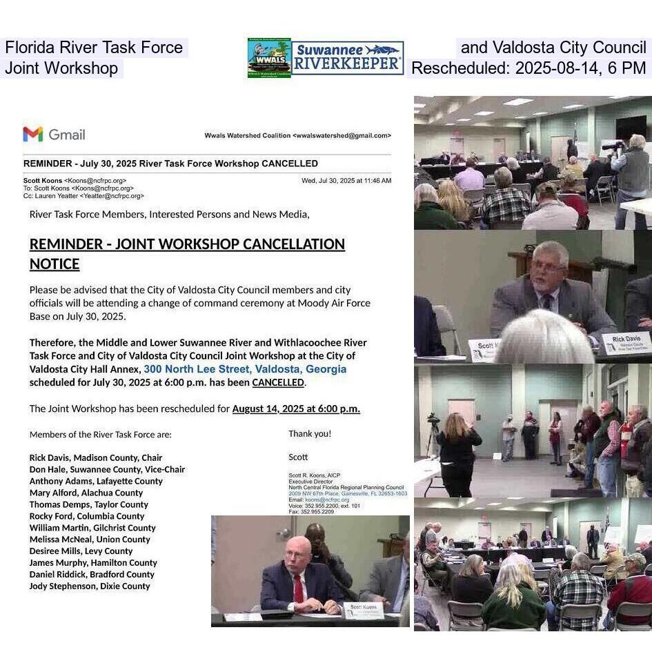 Florida River Task Force and Valdosta City Council, Joint Workshop, Rescheduled: 2025-08-14, 6 PM