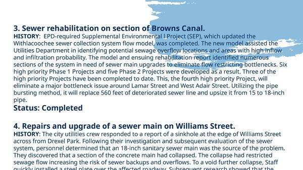 [3. Sewer rehabilitation on section of Browns Canal. 4. Repairs and upgrade of a sewer main on Williams Street.]