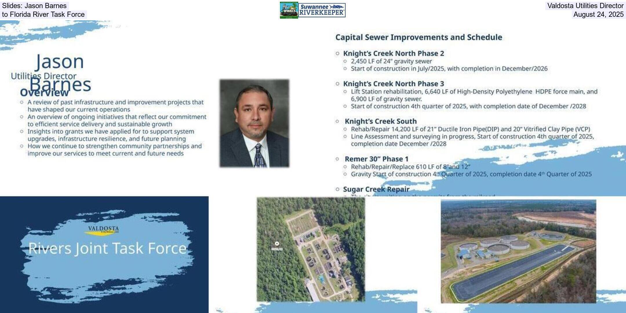 Slides: Jason Barnes, Valdosta Utilities Director, to Florida River Task Force, August 24, 2025