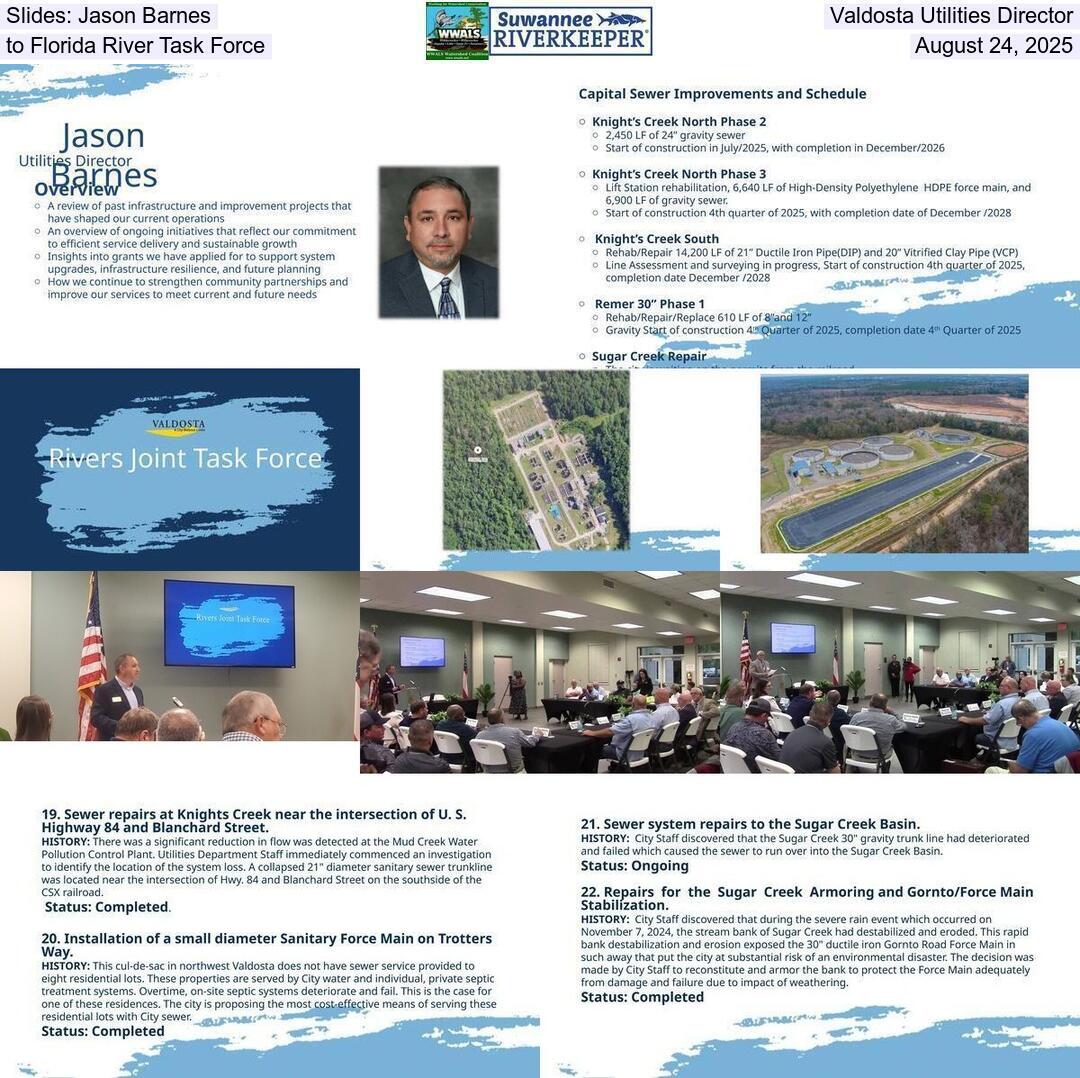 Slides: Jason Barnes, Valdosta Utilities Director, to Florida River Task Force, August 24, 2025