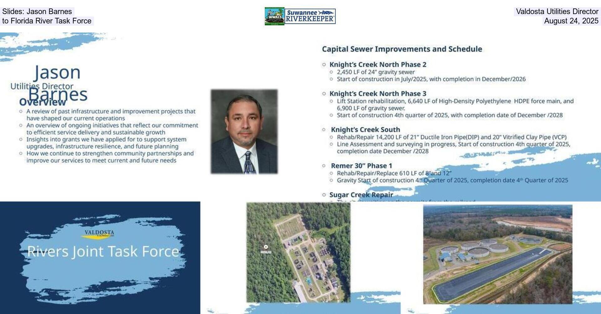 [Slides: Jason Barnes, Valdosta Utilities Director, to Florida River Task Force, August 24, 2025]