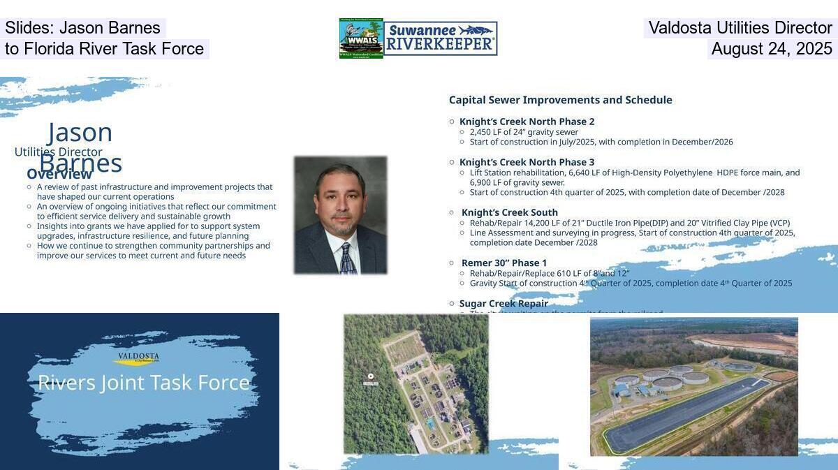 Slides: Jason Barnes, Valdosta Utilities Director, to Florida River Task Force, August 24, 2025