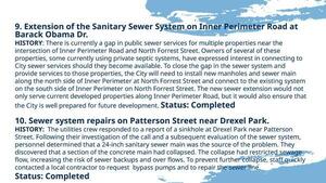 [9. Extension of the Sanitary Sewer System on Inner Perimeter Road at Barack Obama Dr. 10. Sewer system repairs on Patterson Street near Drexel Park.]