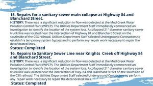 [15. Repairs for a sanitary sewer main collapse at Highway 84 and Blanchard Street. 16. Repairs to Sanitary Sewer Line near Knights Creek off Highway 84 and Blanchard Street.]