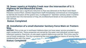 [19. Sewer repairs at Knights Creek near the intersection of U. S. Highway 84 and Blanchard Street. 20. Installation of a small diameter Sanitary Force Main on Trotters Way.]