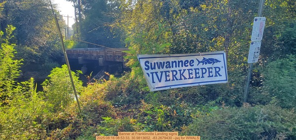 Banner at Franklinville Landing signs, 2025:08:16 08:53:33, 30.9813652, -83.2679430 --jsq for WWALS