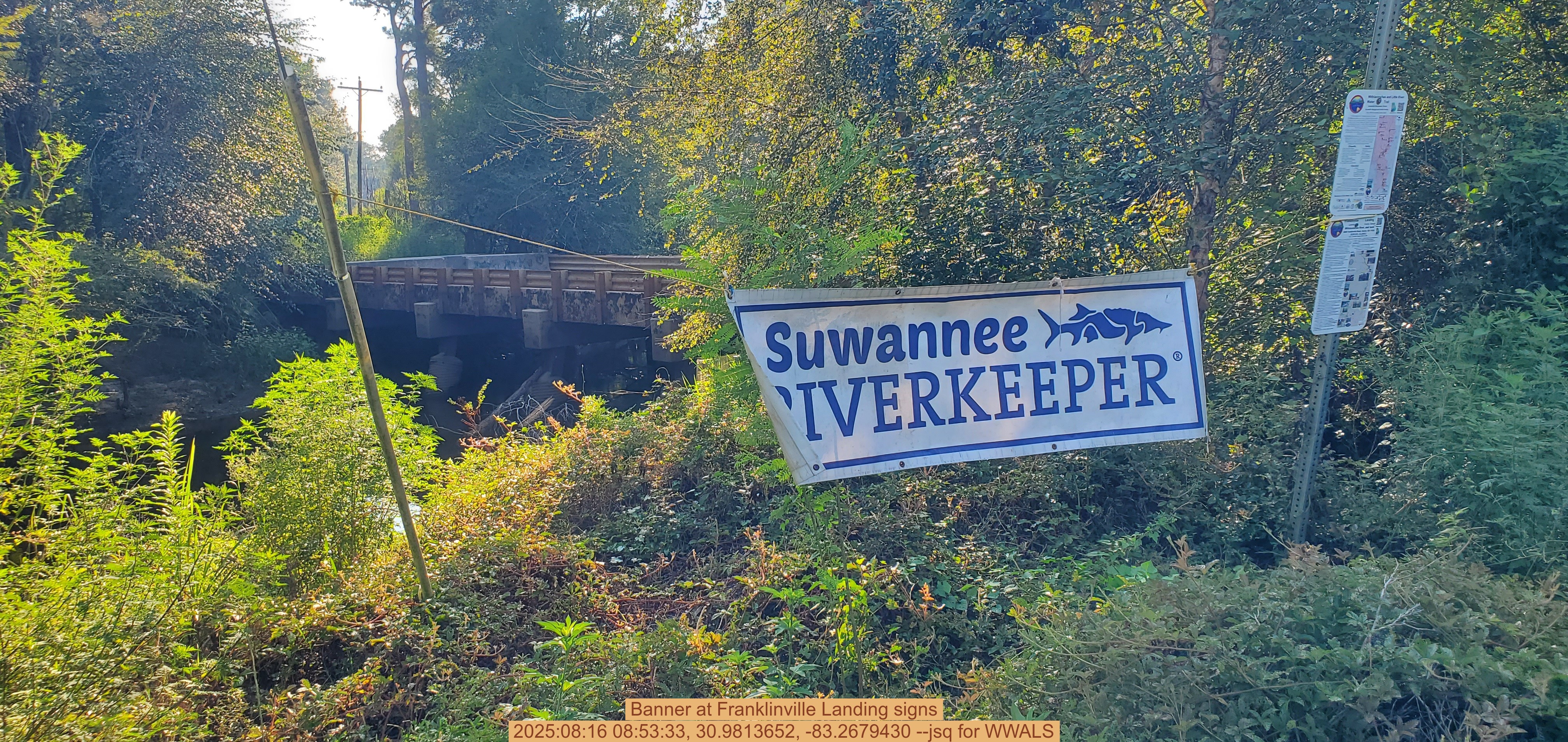 Banner at Franklinville Landing signs, 2025:08:16 08:53:33, 30.9813652, -83.2679430 --jsq for WWALS