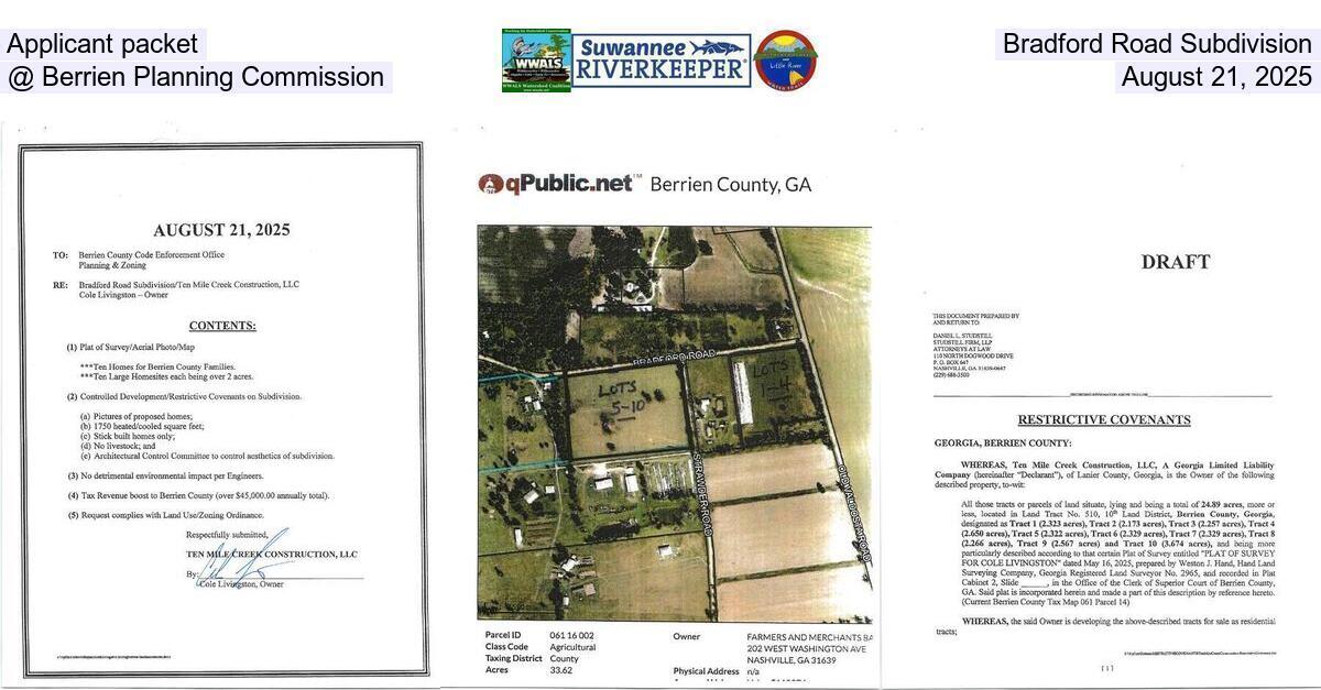 [Applicant packet, Bradford Road Subdivision @ Berrien Planning Commission, August 21, 2025]