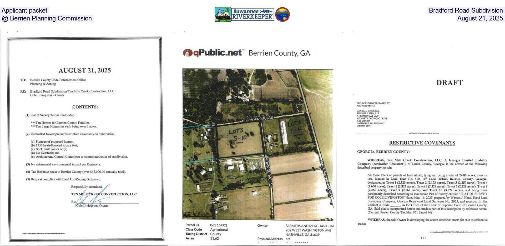 [Applicant packet, Bradford Road Subdivision @ Berrien Planning Commission, August 21, 2025]