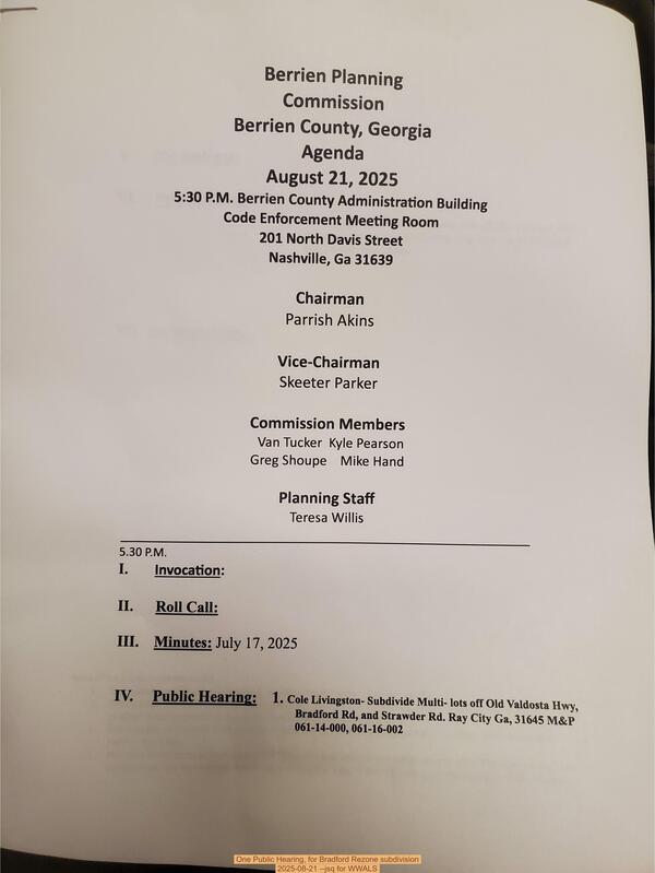 [One Public Hearing, for Bradford Rezone subdivision]