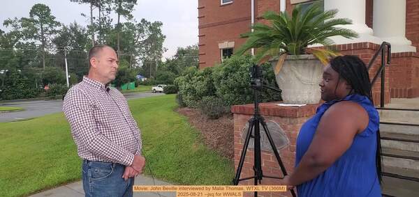 Movie: John Beville interviewed by Malia Thomas, WTXL TV (366M), 2025-08-21 --jsq for WWALS