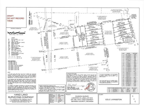 [Cole Livingston, Division Survey Located in Land Lot 510 of the 10th Land District, Berrien County, Georgia]