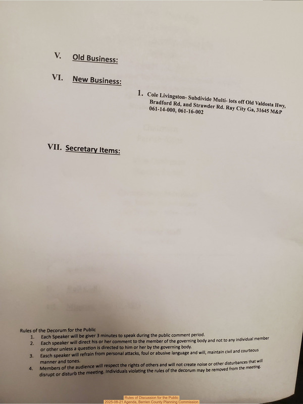 Rules of Discussion for the Public, 2025-08-21 Agenda, Berrien County Planning Commission