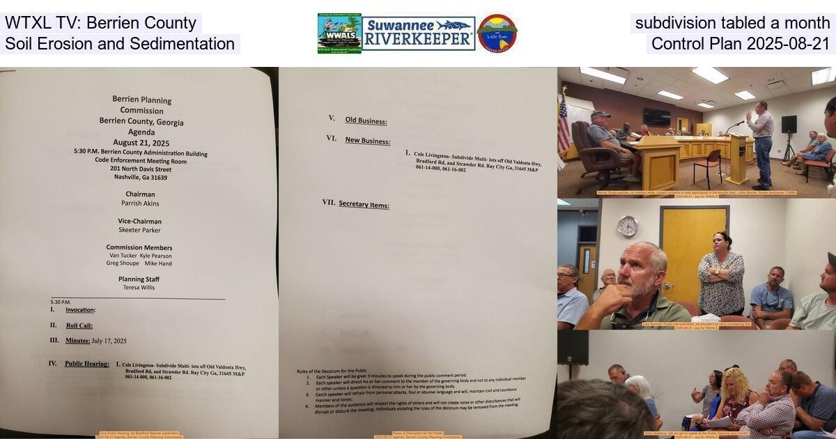 [WTXL TV: Berrien County subdivision tabled a month, Soil Erosion and Sedimentation Control Plan 2025-08-21]