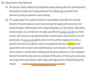 [Application Requirements: Sec. 22-35 (b)(2) Soil Erosion and Sedimentation Control Plan, 2025-08-21, The Code of Berrien County Georgia]