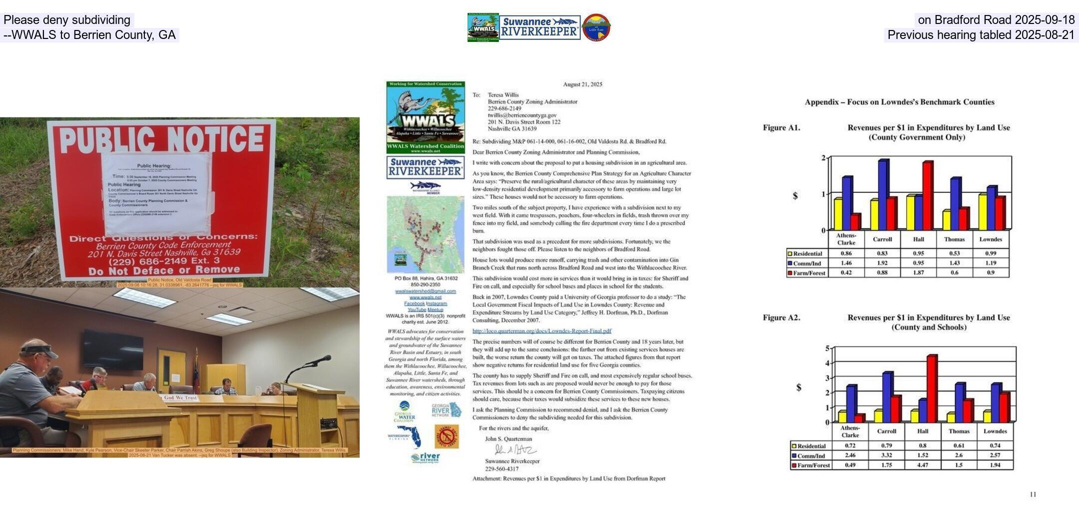Please deny subdividing on Bradford Road 2025-09-18 --WWALS to Berrien County, GA, Previous hearing tabled 2025-08-21