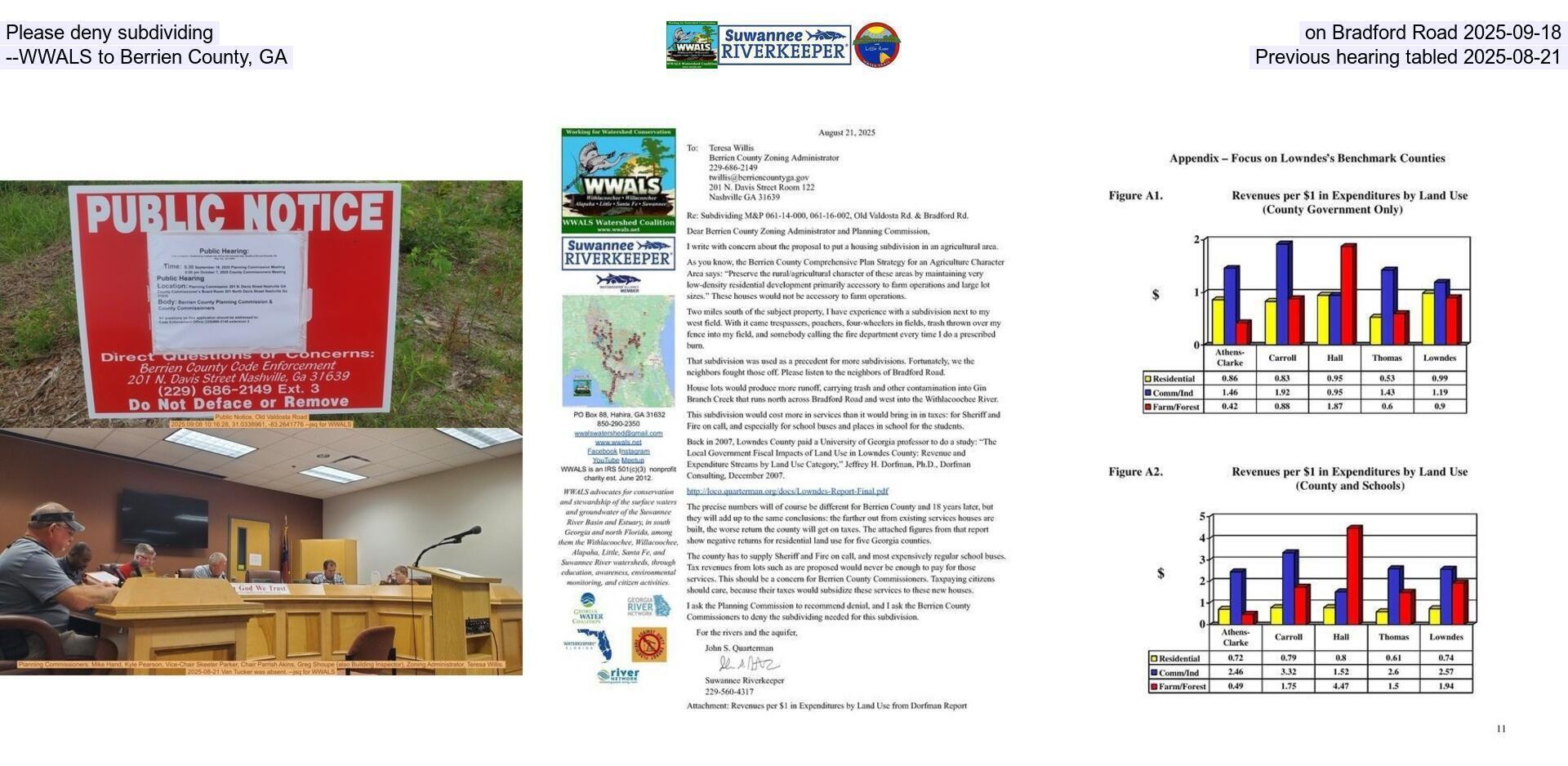 Please deny subdividing on Bradford Road 2025-09-18 --WWALS to Berrien County, GA, Previous hearing tabled 2025-08-21
