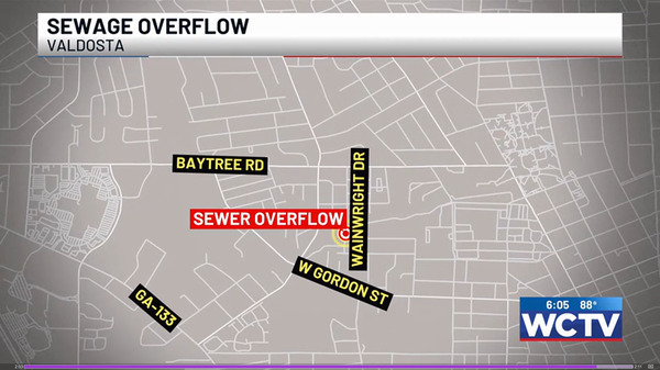[Map: Sewage Overflow Valdosta, 2025-08-25 --WCTV]