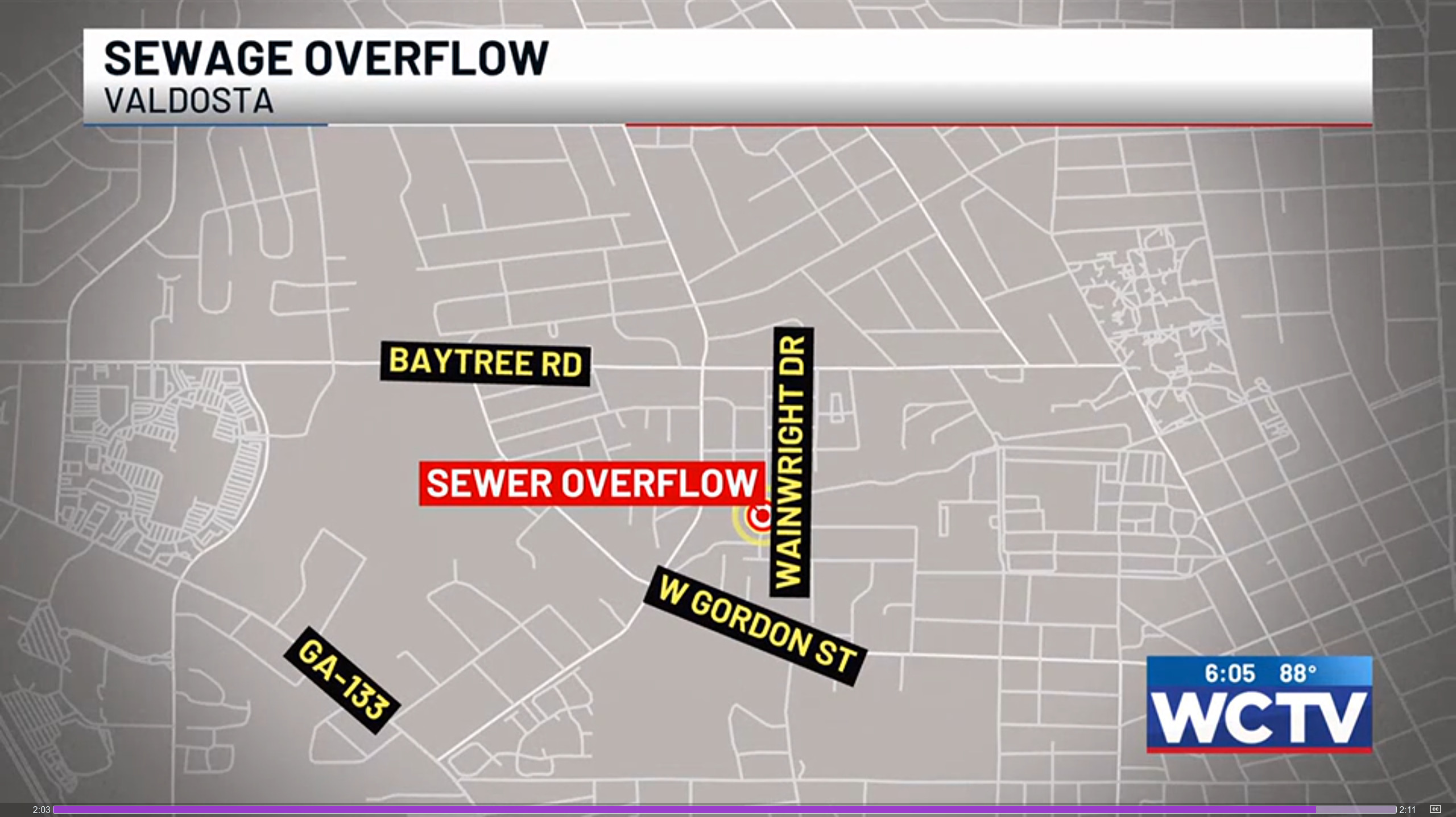 Map: Sewage Overflow Valdosta, 2025-08-25 --WCTV