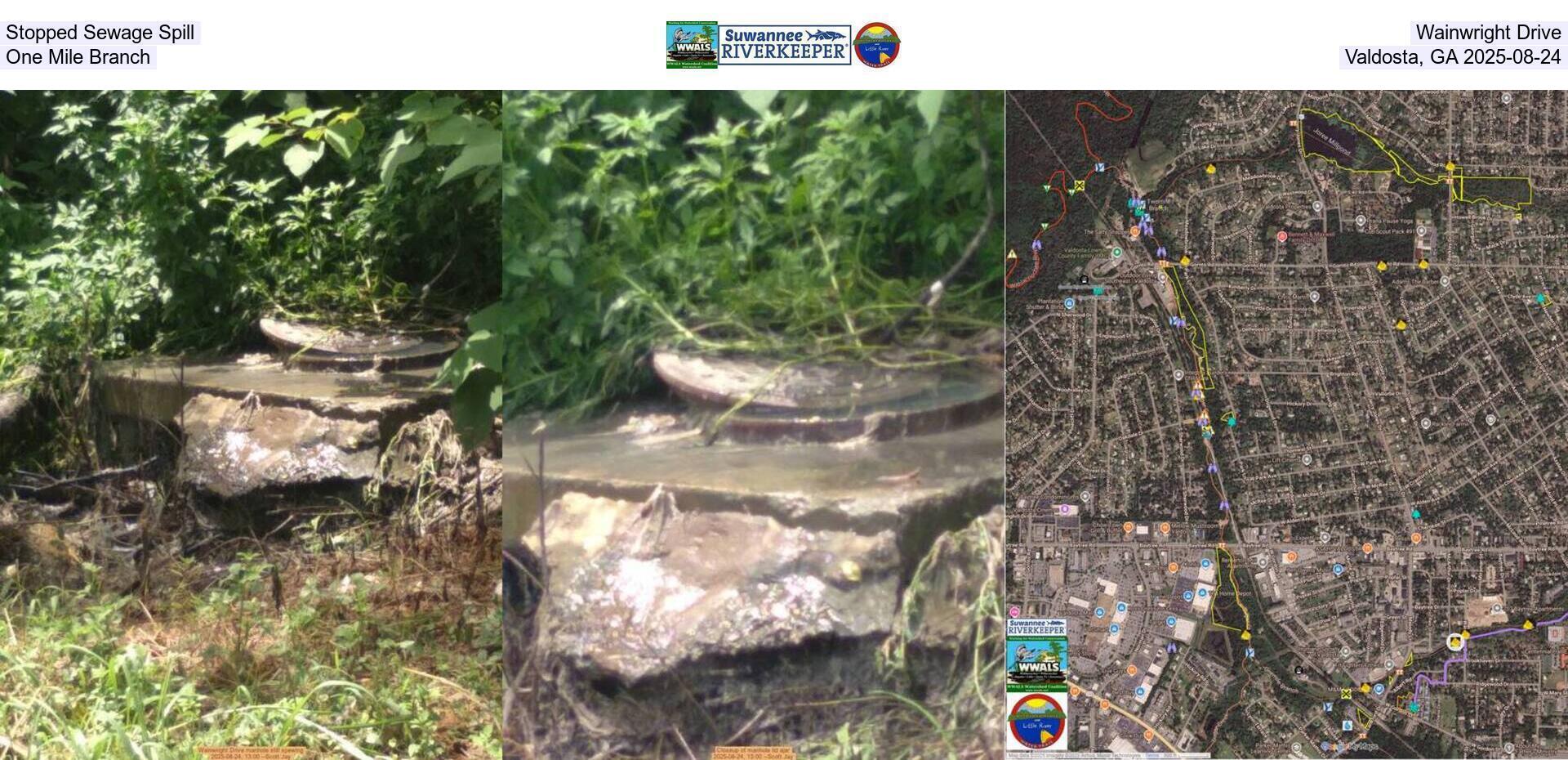 [Stopped Sewage Spill, Wainwright Drive, One Mile Branch, Valdosta, GA 2025-08-24]