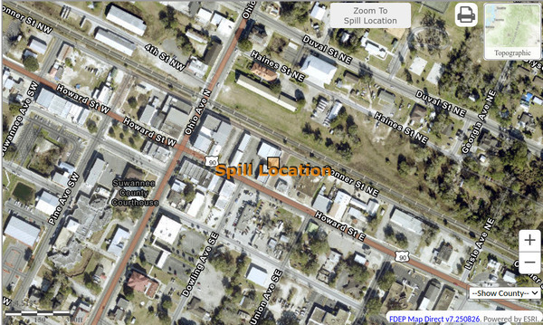 [Map: Sinkhole Location, 2025-08-25 --FDEP Map Direct]