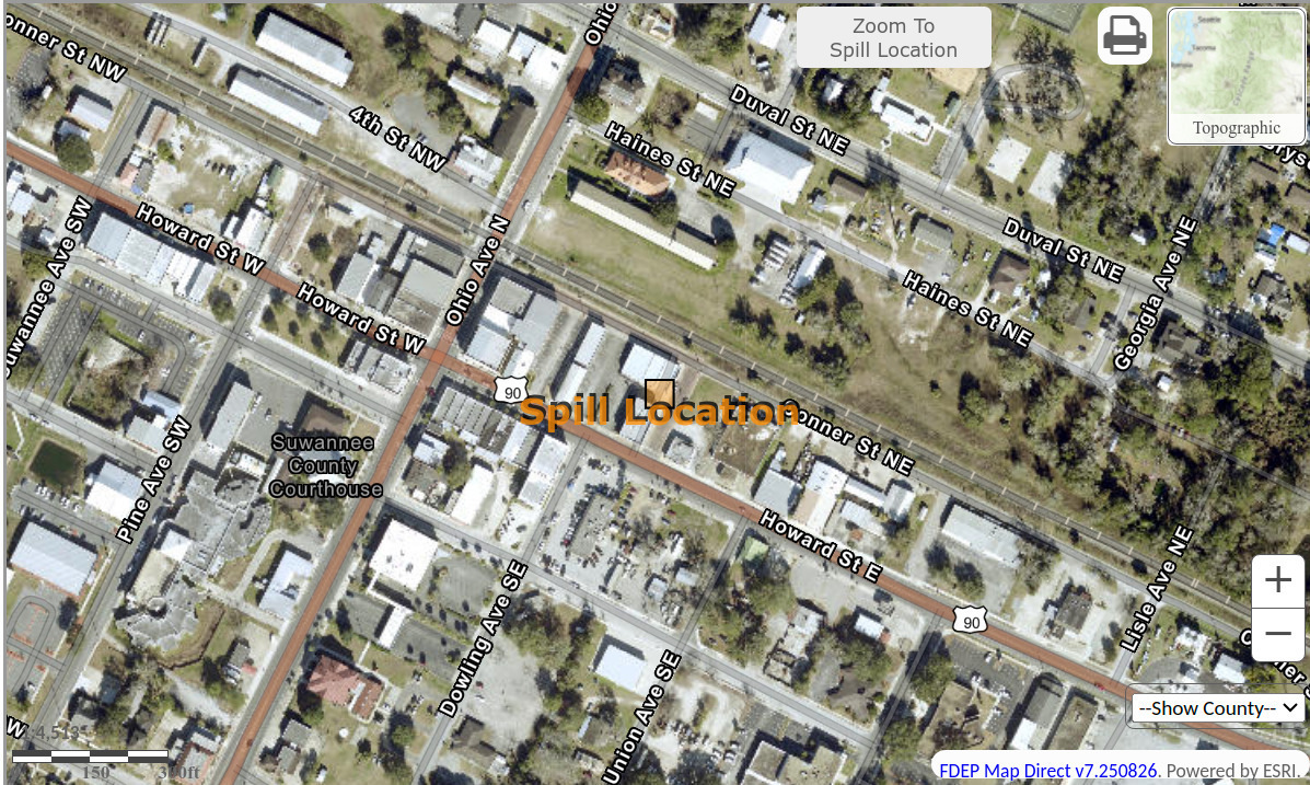 Map: Sinkhole Location, 2025-08-25 --FDEP Map Direct