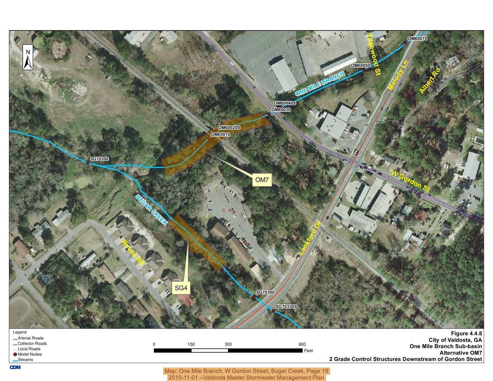 Map: One Mile Branch, W Gordon Street, Sugar Creek, Page 19, 2010-11-01 --Valdosta Master Stormwater Management Plan