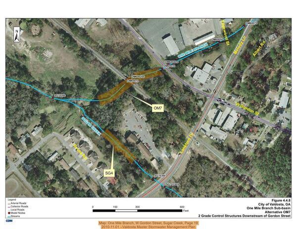 [Map: One Mile Branch, W Gordon Street, Sugar Creek, Page 19, 2010-11-01 --Valdosta Master Stormwater Management Plan]
