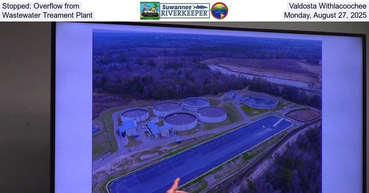 [Stopped: Overflow from Valdosta Withlacoochee Wastewater Treament Plant, Monday, August 27, 2025]