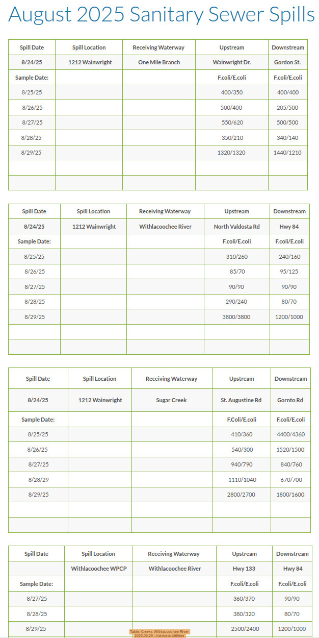 Table: Creeks Withlacoochee River, 2025-08-29 --Valdosta Utilities