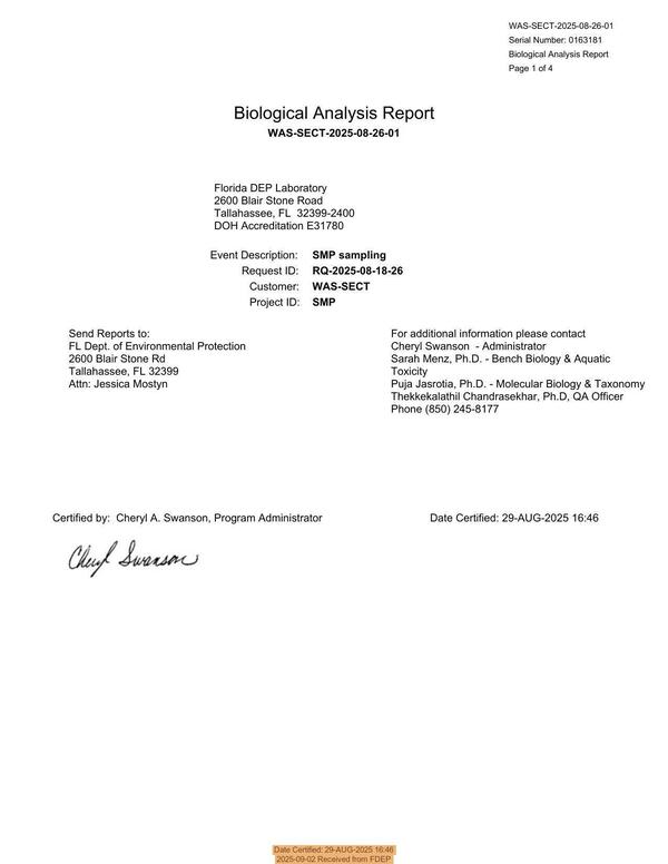 [Date Certified: 29-AUG-2025 16:46, 2025-09-02 Received from FDEP]