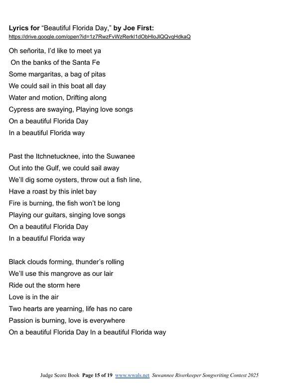 [Lyrics, Beautiful Florida Day, by Joe First]
