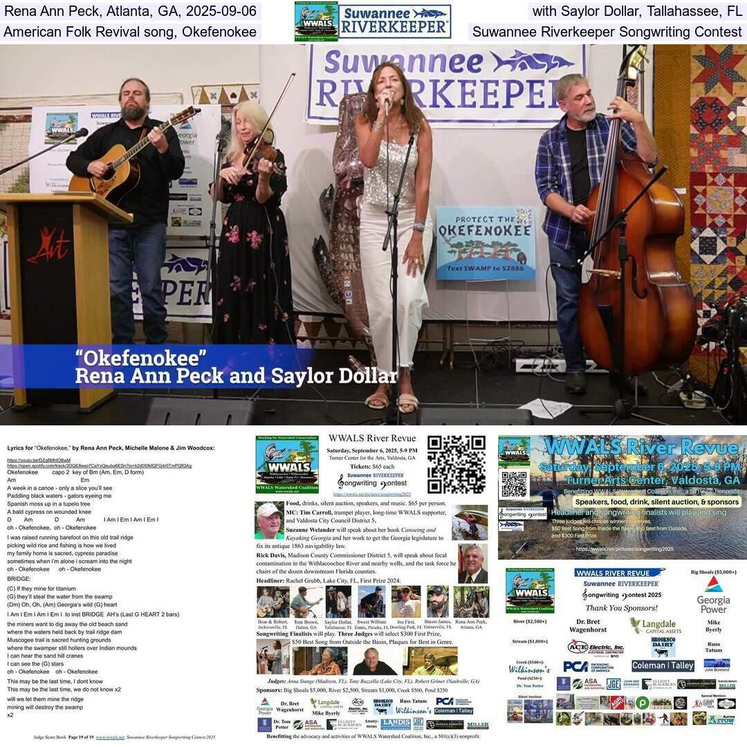 Rena Ann Peck, Atlanta, GA, 2025-09-06, with Saylor Dollar, Tallahassee, FL, American Folk Revival song, Okefenokee, Suwannee Riverkeeper Songwriting Contest