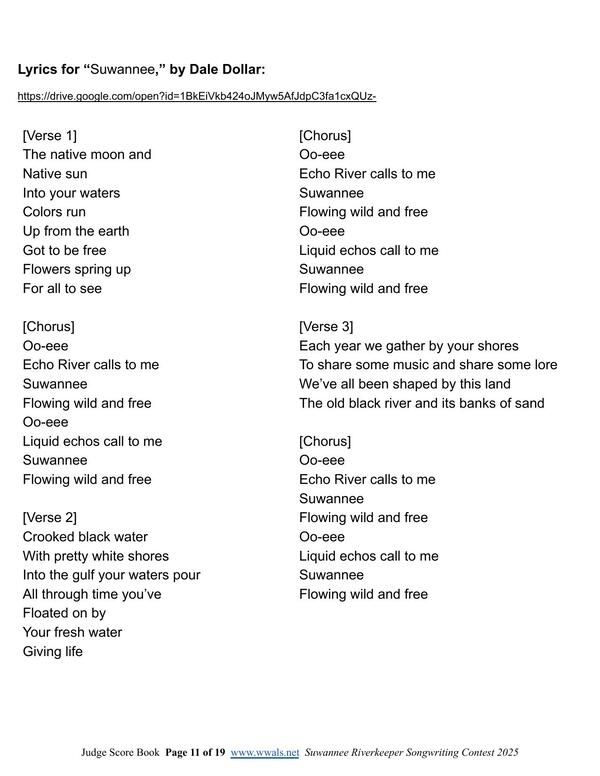 [Lyrics, Suwannee, by Dale Dollar]