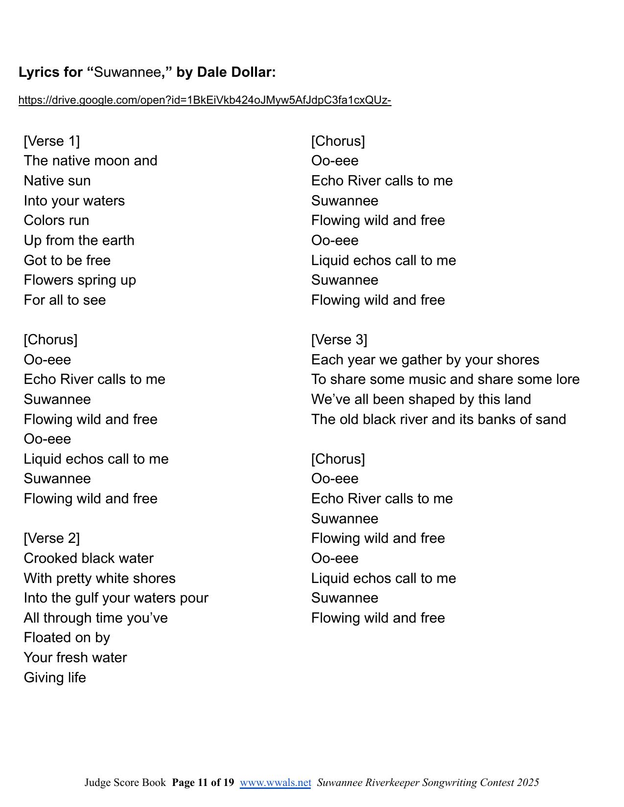 Lyrics, Suwannee, by Dale Dollar