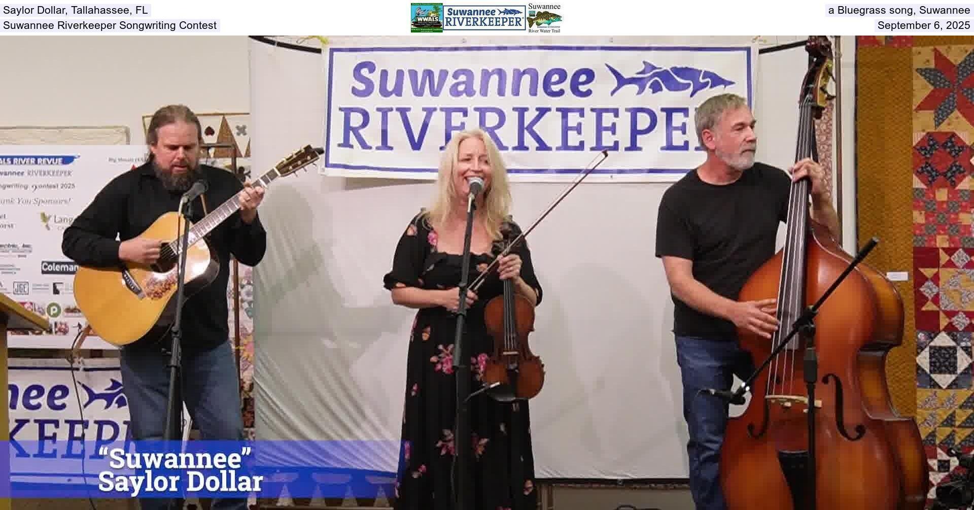 Saylor Dollar, Tallahassee, FL, a Bluegrass song, Suwannee, Suwannee Riverkeeper Songwriting Contest, September 6, 2025