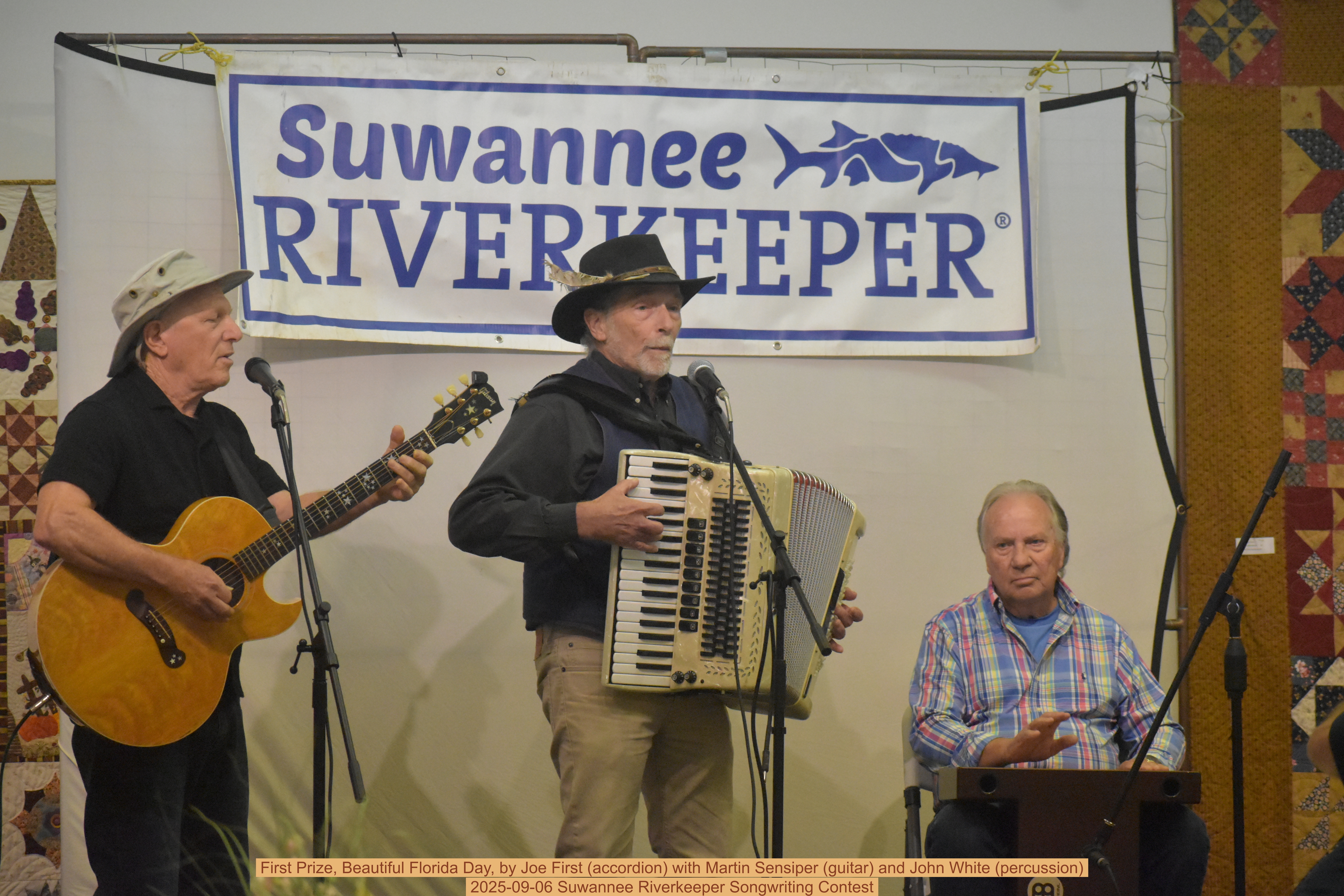 First Prize, Beautiful Florida Day, by Joe First (accordion) with Martin Sensiper (guitar) and John White (percussion), 2025-09-06 Suwannee Riverkeeper Songwriting Contest