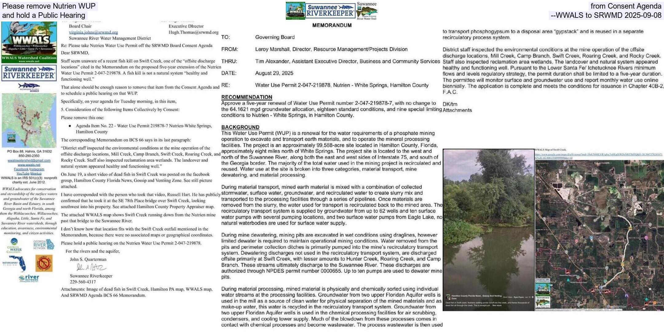 Please remove Nutrien WUP from Consent Agenda and hold a Public Hearing --WWALS to SRWMD 2025-09-08