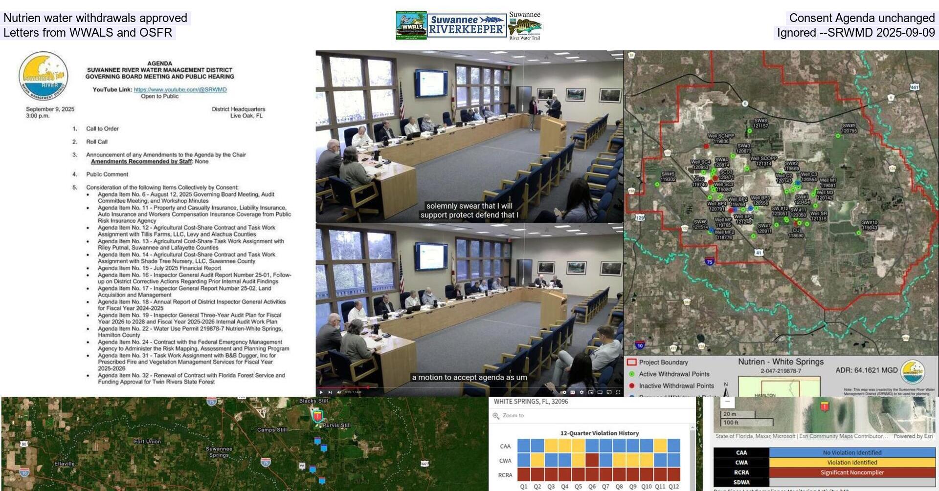 Nutrien water withdrawals approved, Consent Agenda unchanged, Letters from WWALS and OSFR ignored --SRWMD 2025-09-09