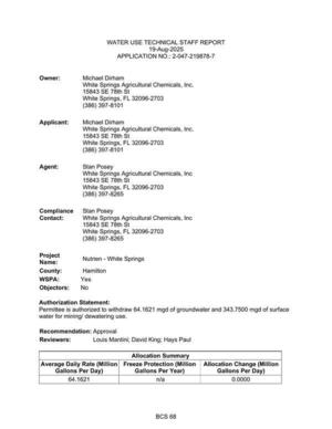 [WATER USE TECHNICAL STAFF REPORT 19-Aug-2025 APPLICATION NO.: 2-047-219878-7]