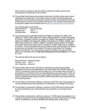 [The permittee shall implement automated monitoring of monthly surface water volume discharges from Eagle Lake.]
