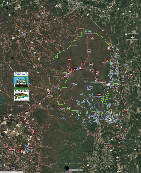 [Map: Okefenokee Swamp, Headwaters of Two Rivers --SRWT]