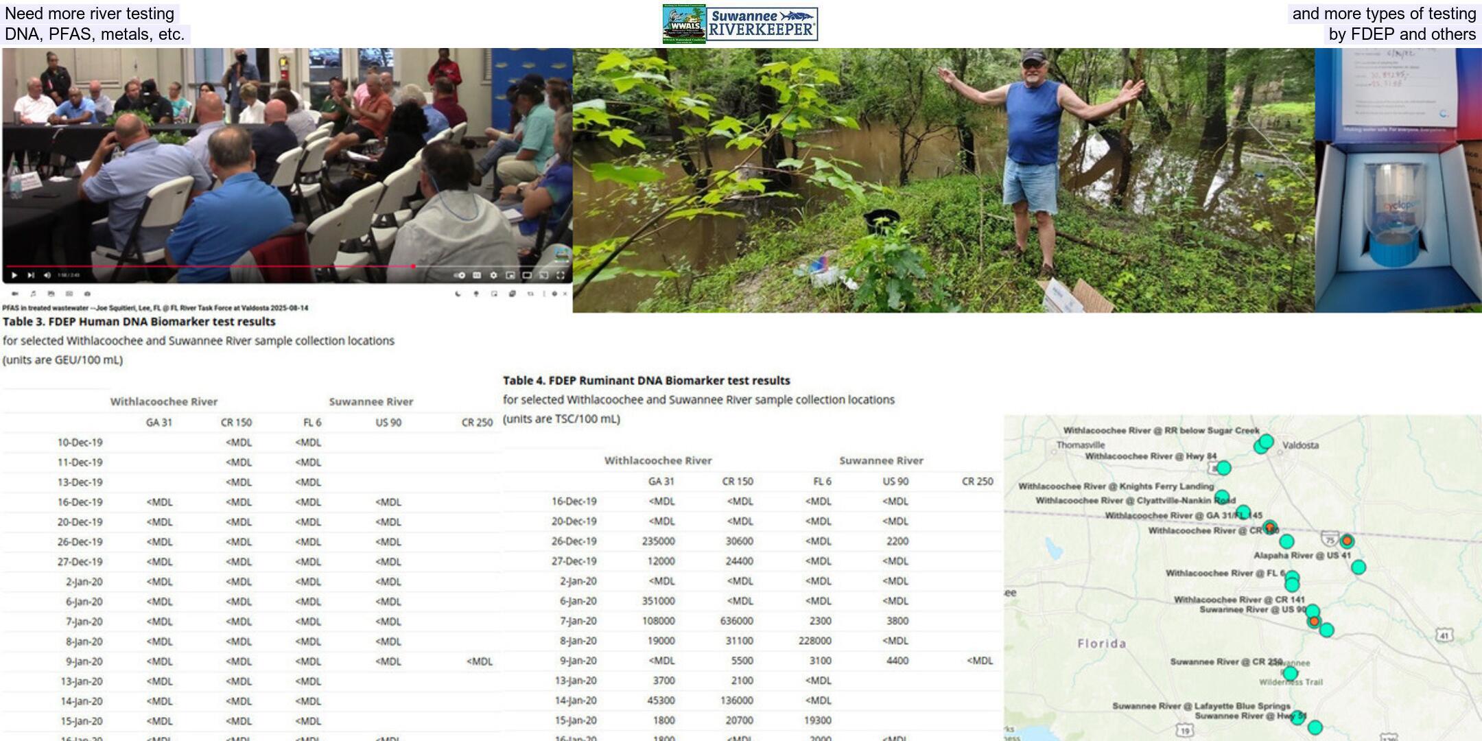 Need more river testing, and more types of testing, DNA, PFAS, metals, etc., by FDEP and others