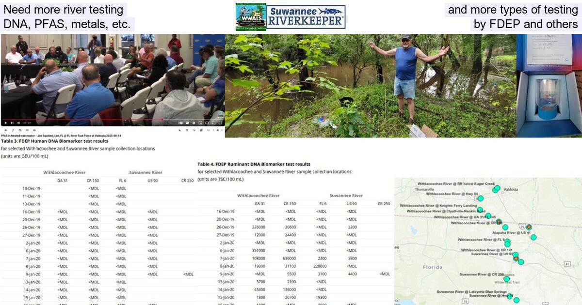 [Need more river testing, and more types of testing, DNA, PFAS, metals, etc., by FDEP and others]