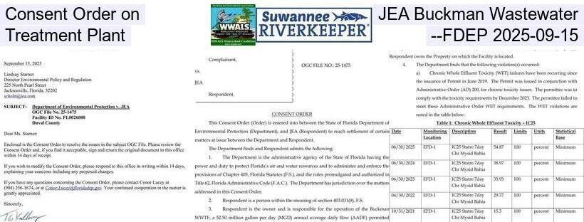 Consent Order on JEA Buckman Wastewater Treatment Plant --FDEP 2025-09-15