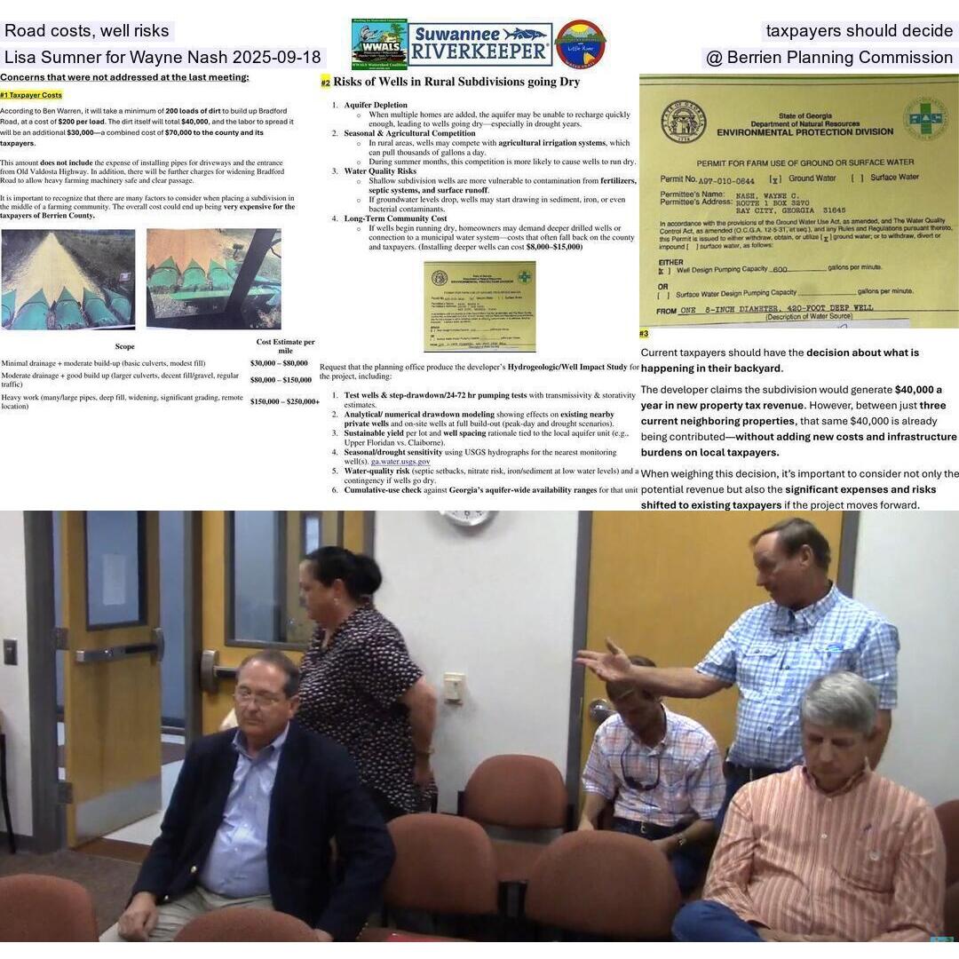 Road costs, well risks, taxpayers should decide --Lisa Sumner for Wayne Nash 2025-09-18 @ Berrien Planning Commission