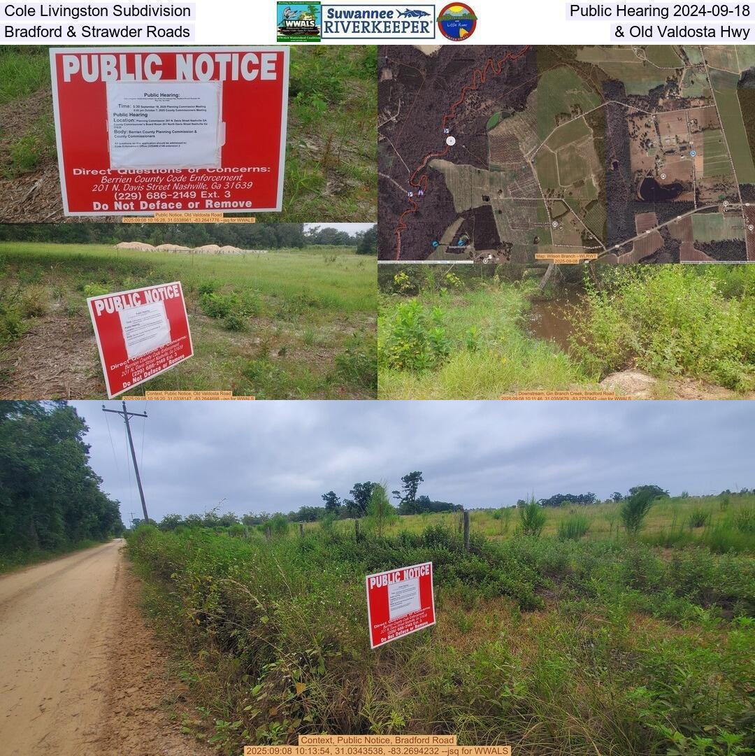 Cole Livingston Subdivision, Public Hearing 2024-09-18, Bradford & Strawder Roads & Old Valdosta Hwy