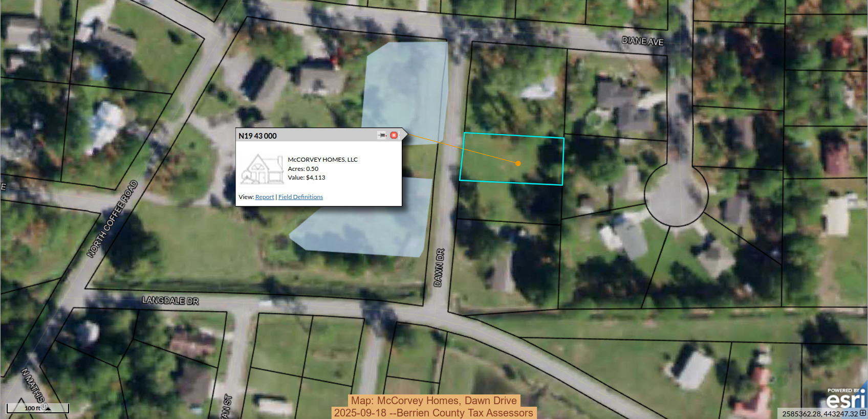 Map: McCorvey Homes, Dawn Drive 2025-09-18 --Berrien County Tax Assessors