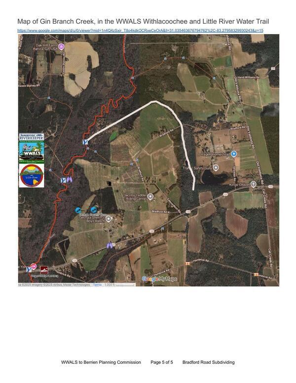 [Map of Gin Branch Creek, 2025-09-18 --WWALS Withlacoochee and Little River Water Trail]